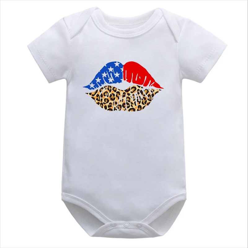 

Patriotic Lips Baby Girl Clothes American Flag Lips Bodysuits Kisses 4th of July Baby Boy Clothes Newborn Patriotic Shirt