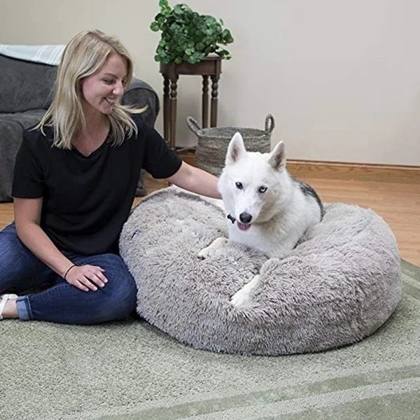 Большая круглая кровать для собак плюшевый домик кошек мягкая длинная плюшевая