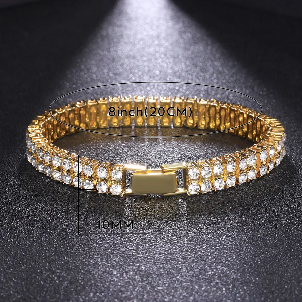 Ожерелье унисекс из двух рядов теннисная цепь в стиле хип-хоп золотистое