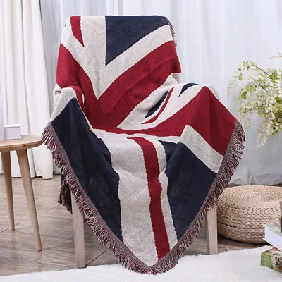 UK Flag Вязаное одеяло для дивана с кисточками 130x180 см, хлопок, флаг США Великобритания, домашний декоративный пол, ковер, кровать, одеяло, покрытие для стола - Цвет: UK Flag