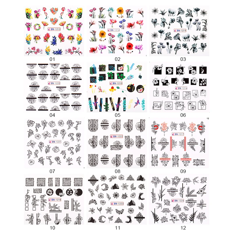 Переводные наклейки для ногтей цветочные водные переводные с рисунком