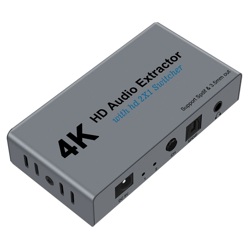 

4K 30Hz Extractor 2X1 Switcher Support Spdif 3.5mm Stereo Converter Adapter for Laptop VCR Display 34YD