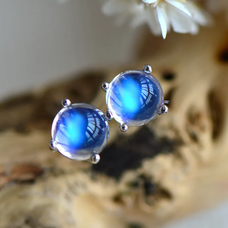 

S925 Sterling Silver Blue Moonstone Earrings for Women Girls Teens Cute Stud Earrings Fashion Jewelry Birthday Gift For Friends