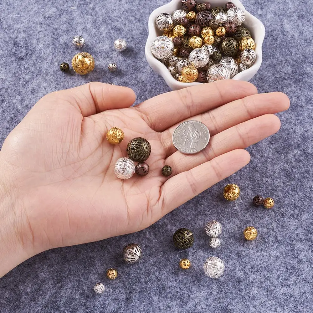 100 шт Смешанные стильные железные филигранные бусины Круглые свободные Полые для