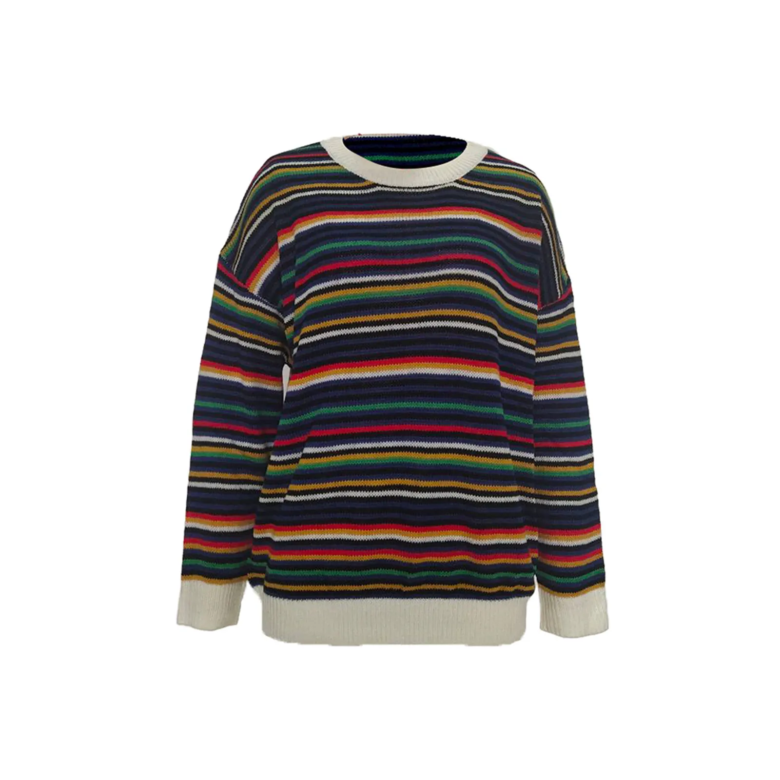 

Women Color Block Striped Top Fashion Long Sleeve Round Neck Top Pullover Sweater for Ladies