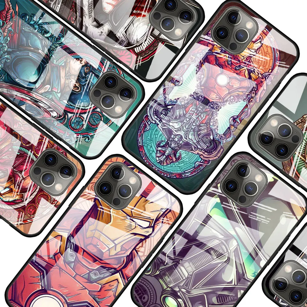 

Captain America Iron Man for Apple iPhone 12 Pro Max Mini 11 Pro XS Max X XR 6S 6 7 8 Plus Luxury Tempered Glass Phone Case