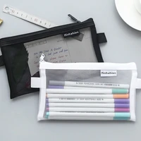 1pc simple transparent mesh pencil case office student pencil bag nylon school supplies pen case