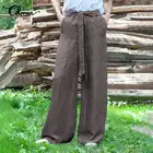 Брюки женские хлопковые в винтажном стиле, эластичные длинные штаны с завышенной талией, повседневные свободные широкие брюки с поясом, в стиле оверсайз