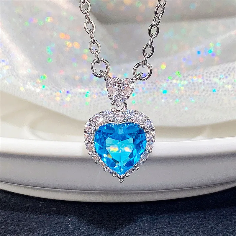 

Huitan Eternity Love Heart CZ Pendant Necklace Women Wedding Party Gorgeous Garnet/Blue Color Necklace Fancy Gift Trendy Jewelry