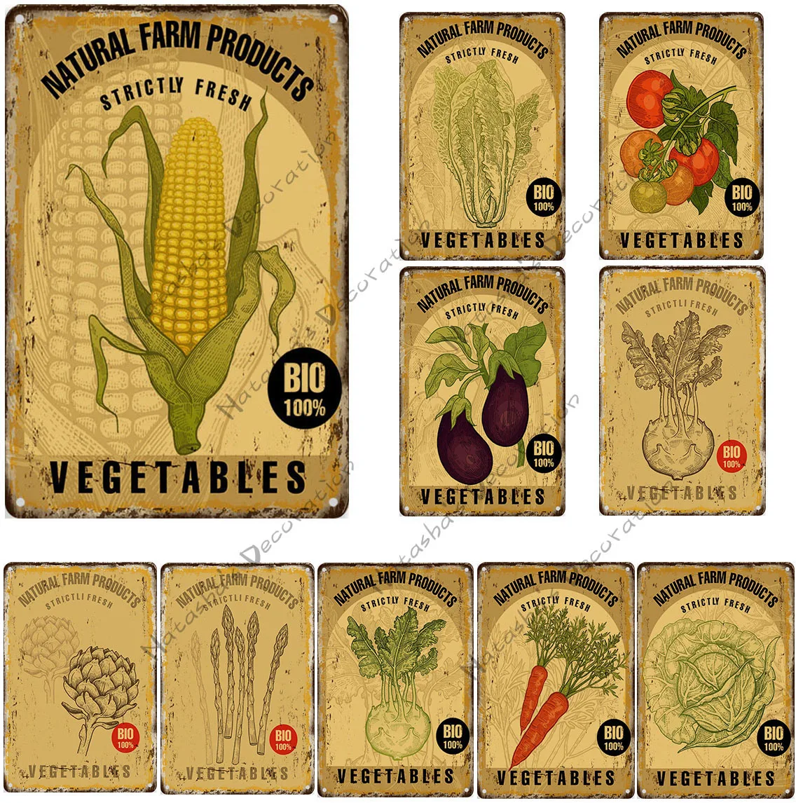 

Металлические знаки для свежих овощей, декоративная пластина, ретро-постер с органическими овощами, металлическая пластина для фермы, ржав...