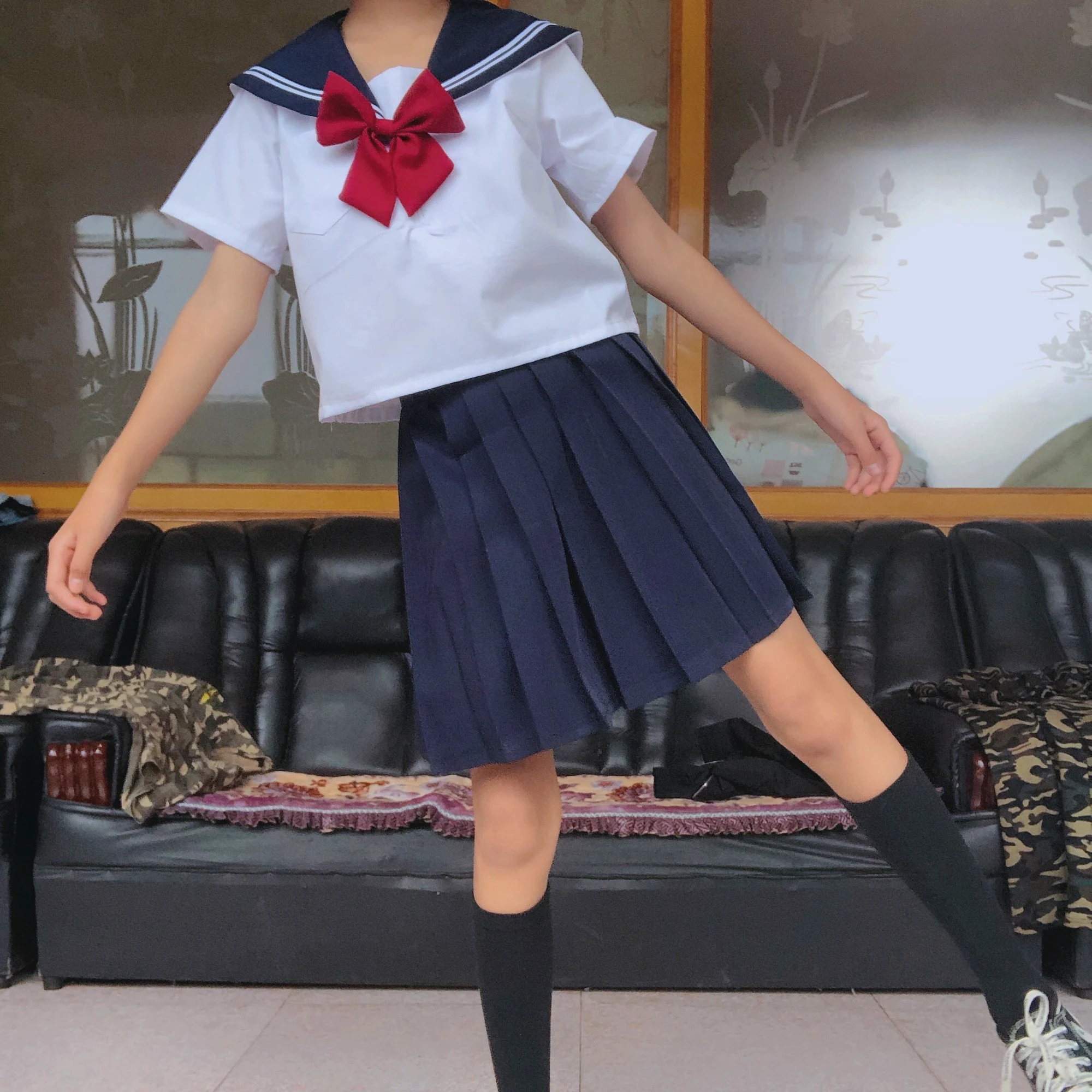 

Japanese Korean Version JK Suit Women Uniform High School Sailor Navy Cosplay Costumes Student Girls Pleated Skirt Set Anime