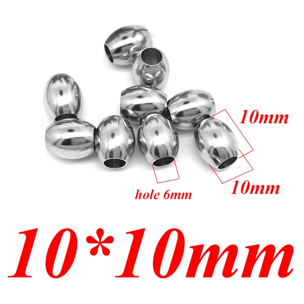 10x10mm Aiovlo 20 шт./лот нержавеющая сталь Длинные овальные полосы Серебряный оттенок цилиндра бисера подходит кожа ожерелье браслет DIY ювелирных изделий - Цвет: 10x10mm