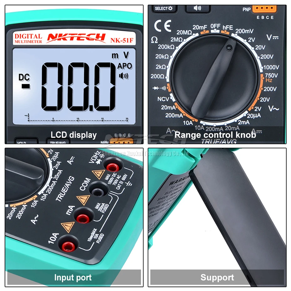 Nktech Цифровой мультиметр голос значение NK-51F True RMS Сопротивление Емкость AC DC