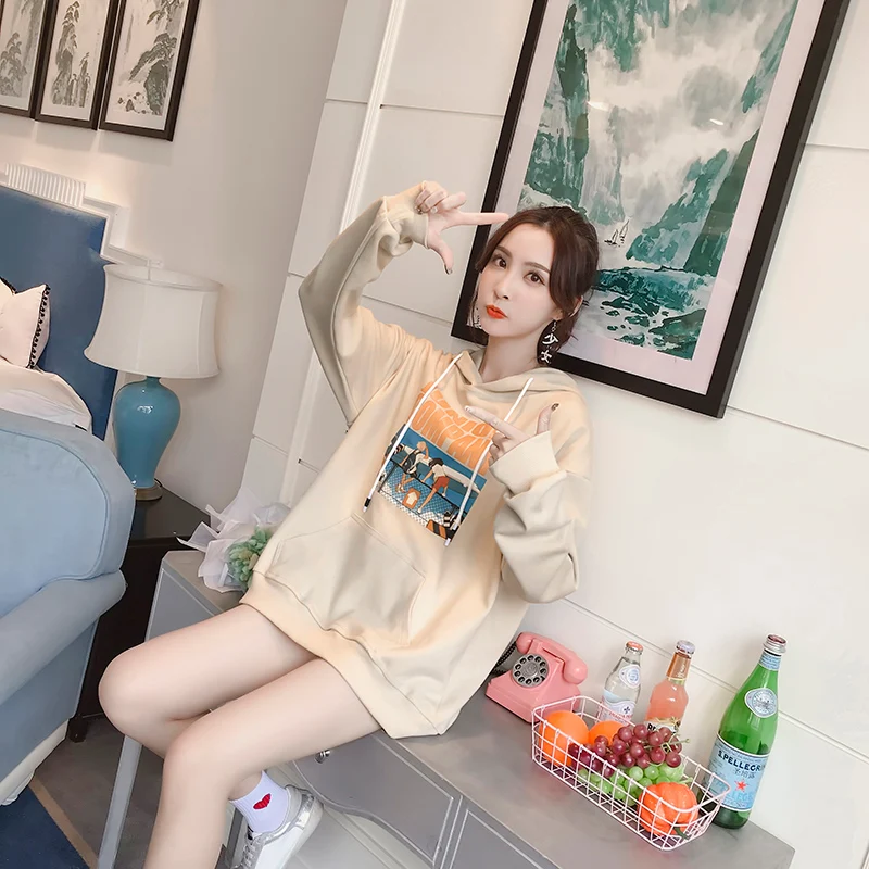 Толстовки женские с простым принтом Kawaii Ulzzang Harajuku мягкие модные весенне-осенние