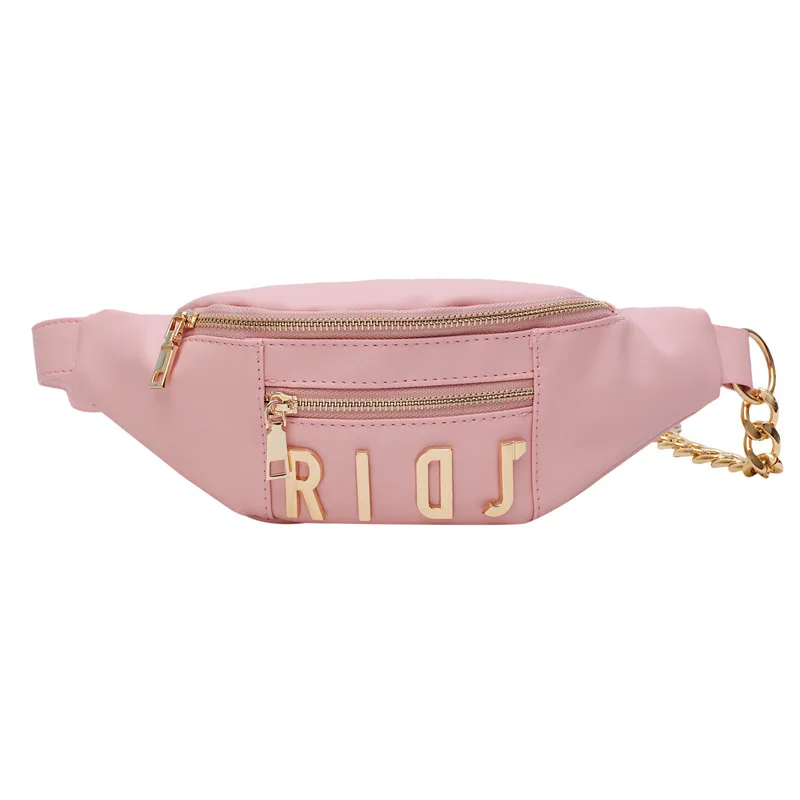 Pink Waist pack Женские поясные сумки, модные Поясные Сумки из искусственной кожи с буквенным принтом, водонепроницаемая поясная сумка, Женская поясная сумка, нагрудная сумка, банановые сумки, маленький карман - Цвет: Pink Waist pack