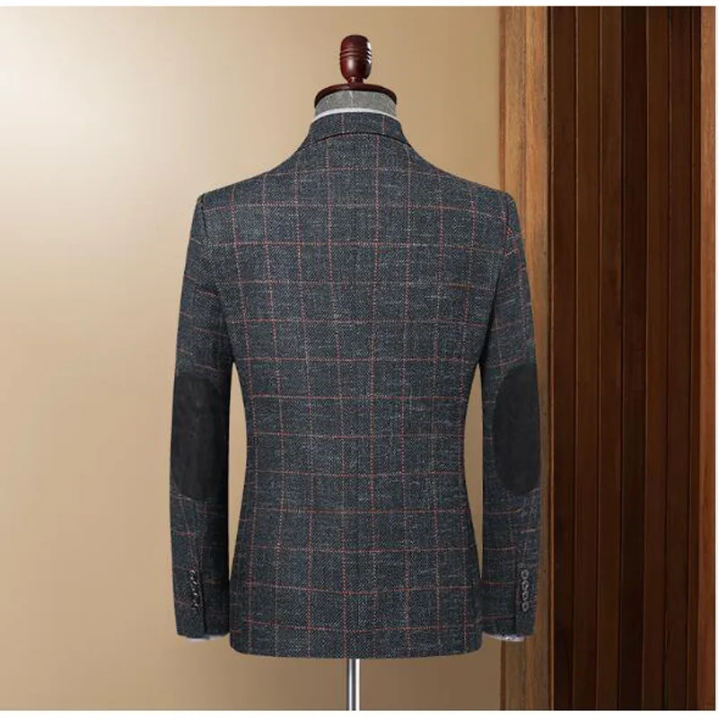 Мужской деловой пиджак повседневный в клетку формальный костюм большие размеры