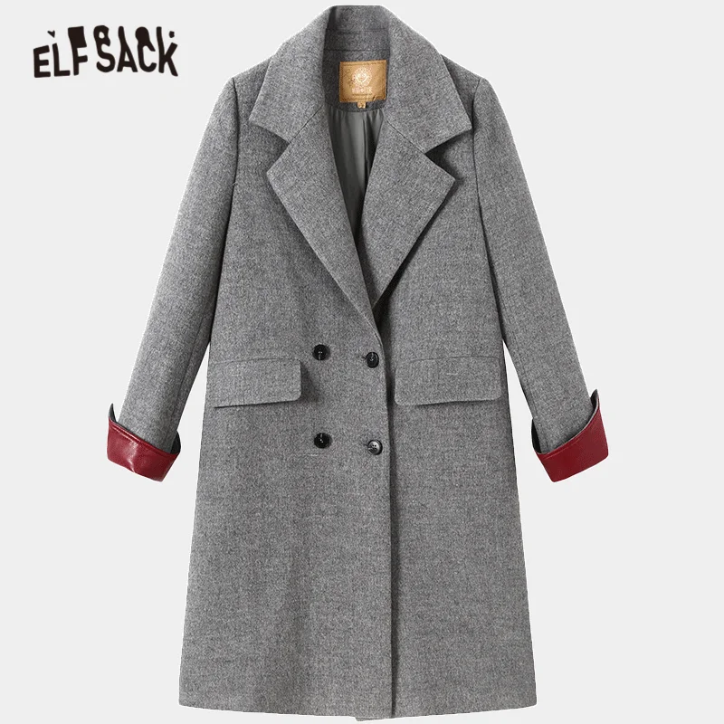 Elfsack Новинка зимы женские 30.9% шерстяные куртки с длинными рукавами и однотонные