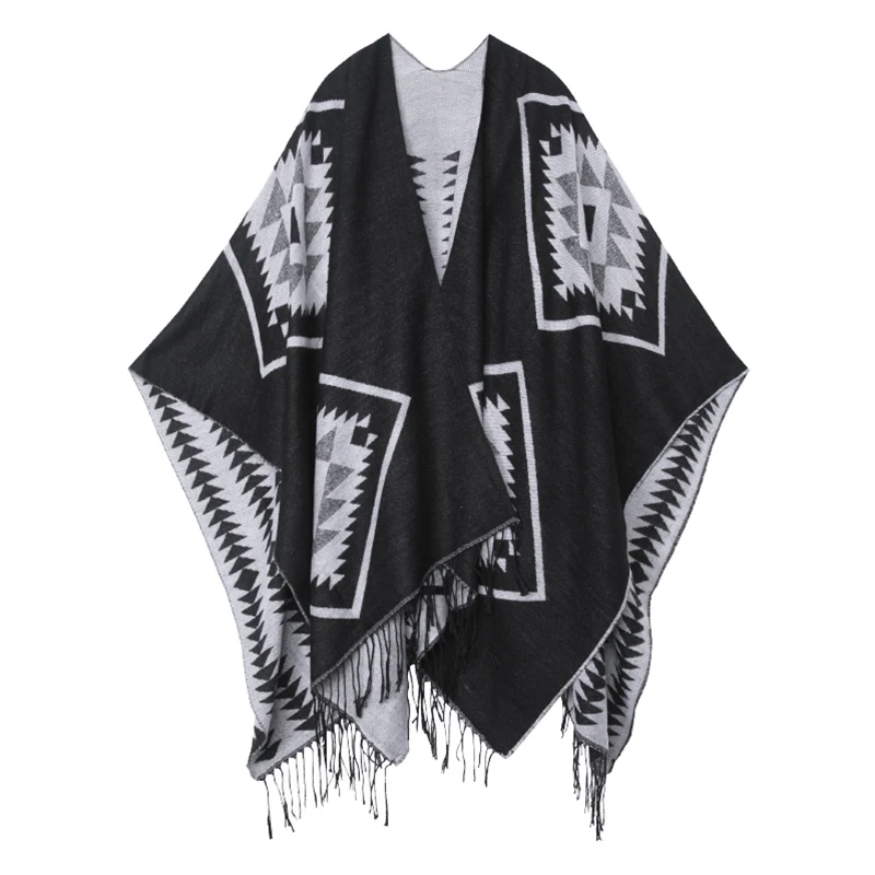 

[EAM] Women Black Tassel Imitation Cashmere Double-sided Keep Warm Scarf New Long Personality Fashion Autumn Winter 2021 1DD1648