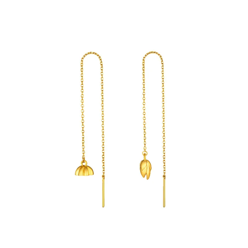 

Korean 14K Gold Earring for Women Wedding Stud Earrings Elegant Lotus Pendant Long Earline Birthday Jewelry for Girlfriend Gifts