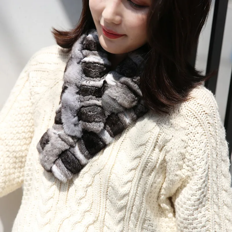 Женский меховой шарф в шиншилле Модный зимний с зажимом Теплый Универсальный