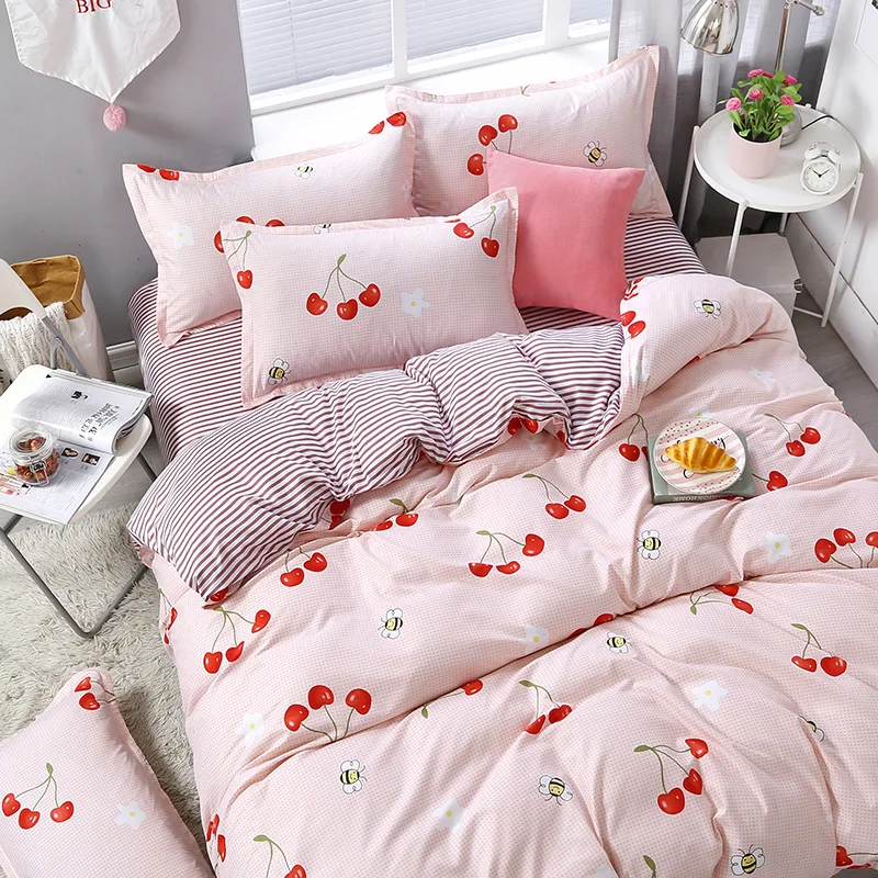 

Youthful Fashion Home Textile Cherry For Home Soft Duvet Cover Pillow Case Bed Sheet King Queen Twin High Quality Bedding Set