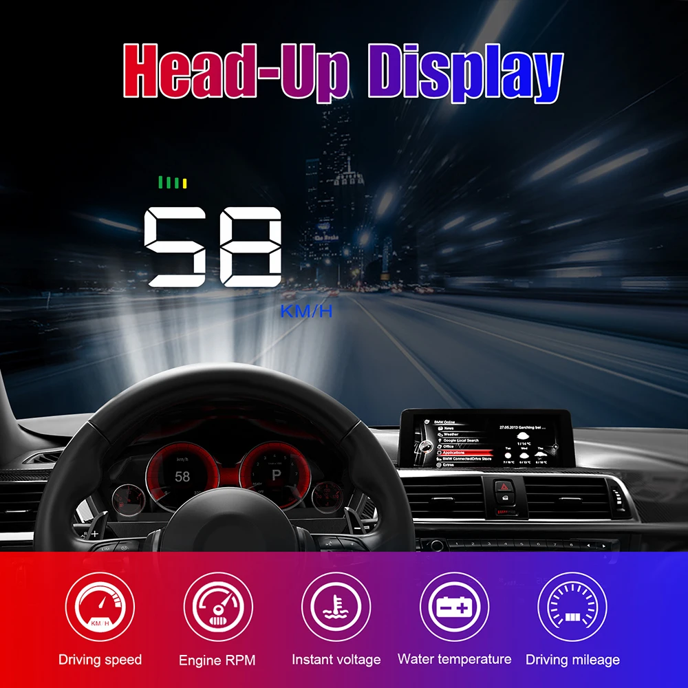

A500 Head Up Display Car KM/h MPH Auto Electronics OBD2 HUD Windshield Projector Big Fond Coolant Temp