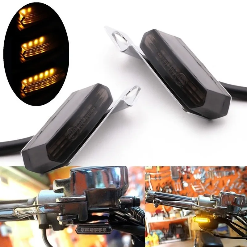 

2PCS Universal 12V Mini LED Motorcycle Turn Signal Light Flowing Blinker Amber Indicator Lamp Brake Clutch Lever Flashers