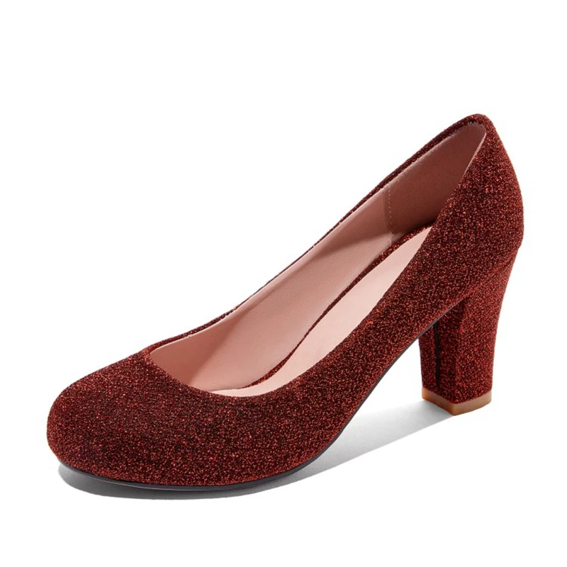 Новые женские туфли лодочки с круглым носком на высоком каблуке 7 см большие