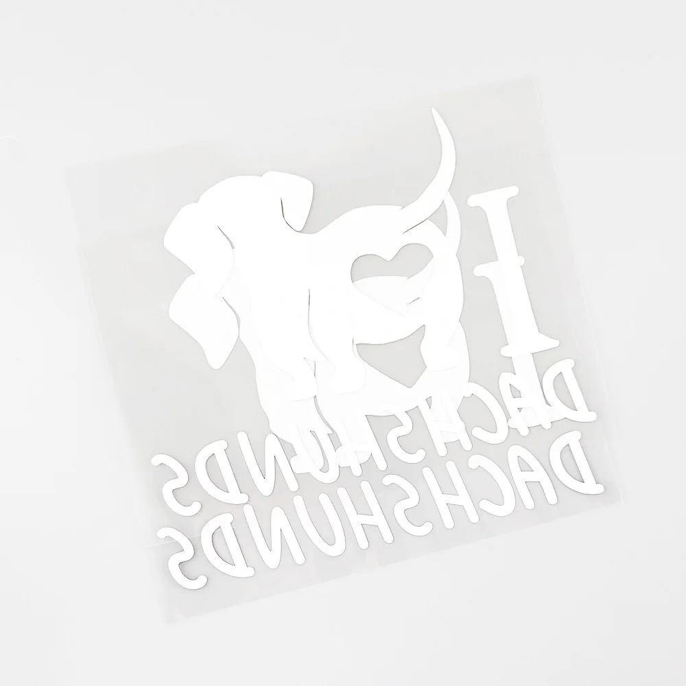 

14.8cm X 11.5cm Car Sticker Fun I Love Dachshund Car Sticker PVC Waterproof Sunscreen Decal Black/Silver