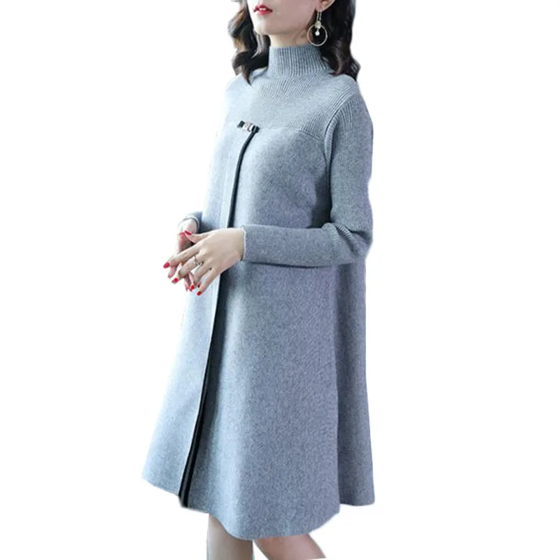 

Knitted Sweater Dress Female Pullover New Autumn Winter Half Turtleneck Knit Jumper Loose Large Size Women Sweater Dress Y240