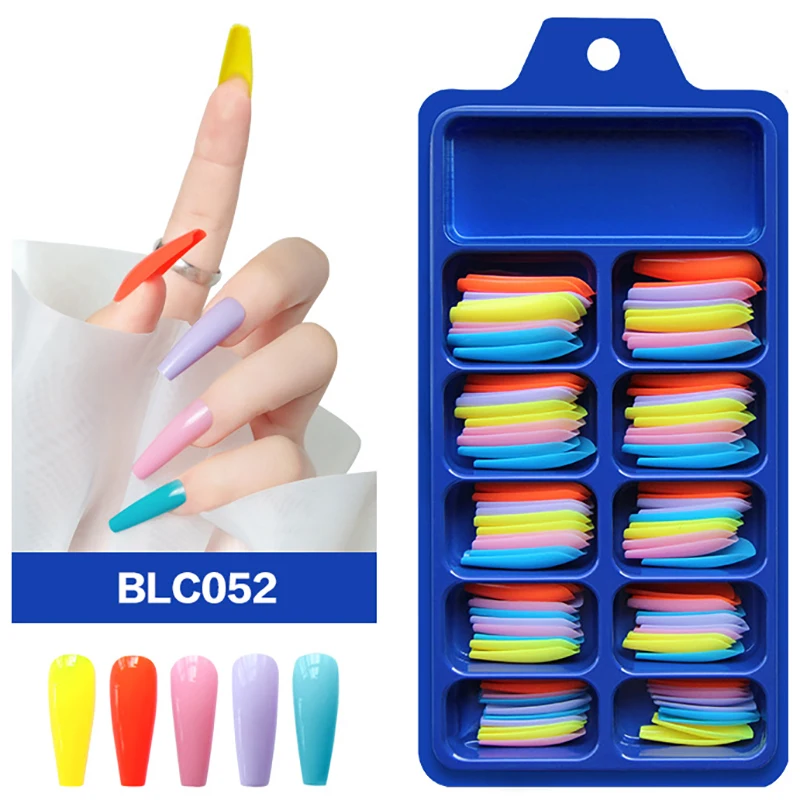 

100PCS/Box 10 Sizes Mix Multi Colors Ballet Coffin Full French Acrylic False Nail Tips Fake Fingernail Manicure Blue Box Set