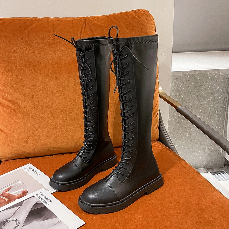 

Women Boots Women Autumn 2021 Lace-up Handsome High-top Boots Women But Knee Small Knight Boots Shoes Botas De Mujer