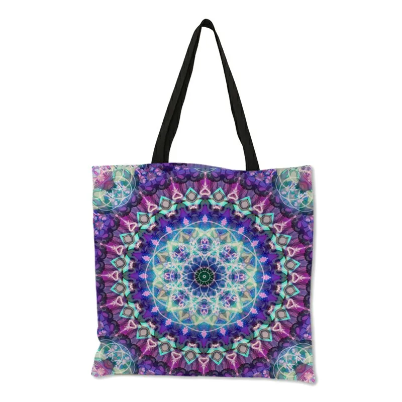 Чехол с изображением цветка мандалы ткань сумки шопперы для женщин Эко льняной