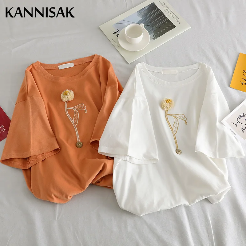 

KANNISAK модная женская футболка белые топы 2021 летние футболки с коротким рукавом Милая Одежда для девочек Однотонные корейские студенческие с...