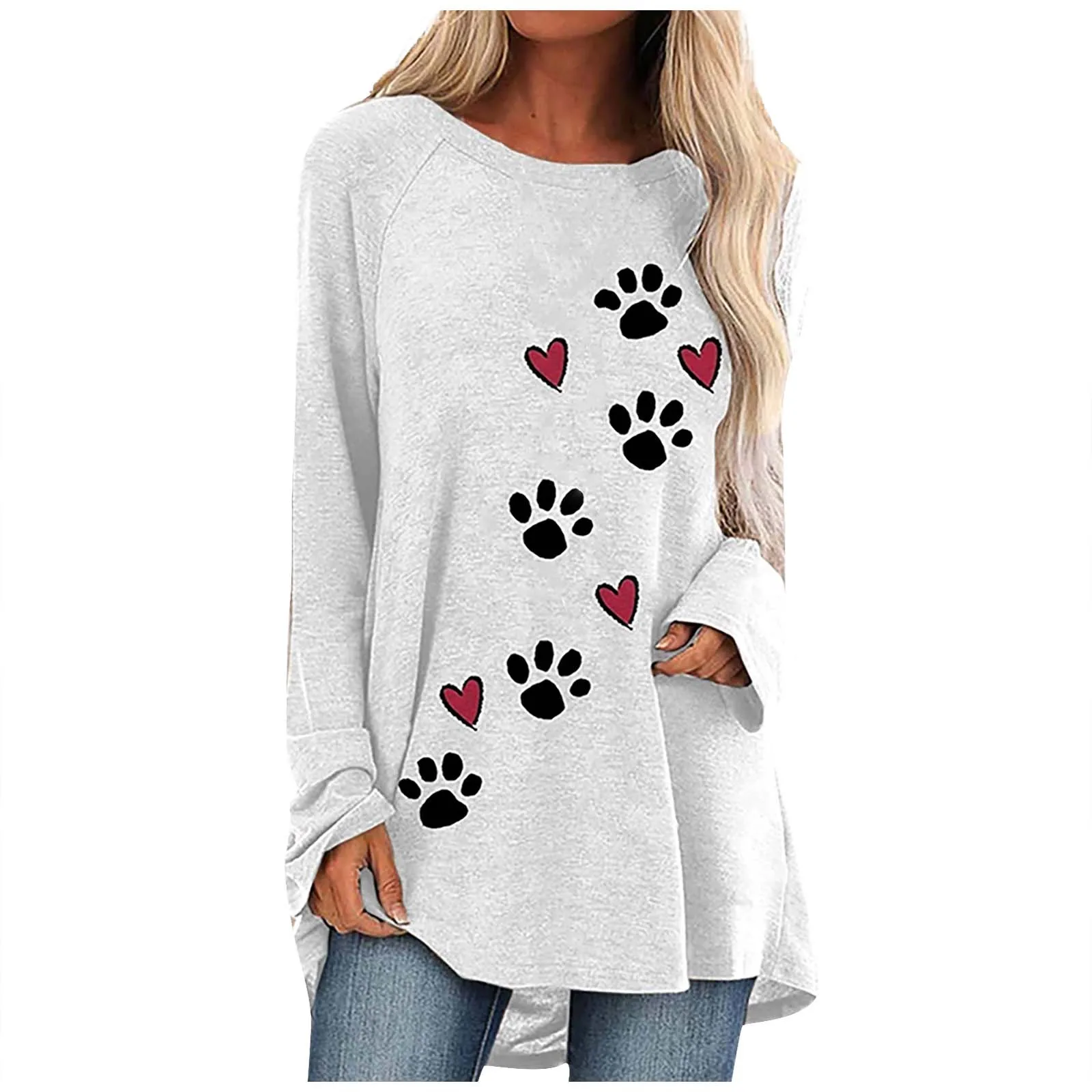 

2020 designer new Women Fashion Sweater Loose Tops Blouse Hoodies Puppy Claw Print O-neck Long Sleeves