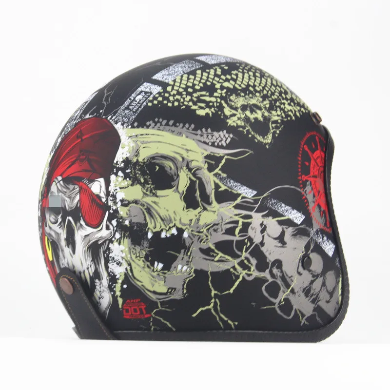 Шлем мотоциклетный кожаный унисекс Ретро стиль с черепом защита на пол лица