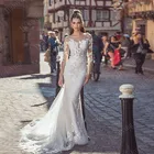 Потрясающие свадебные платья русалка 2021, скромные тонкие свадебные платья с аппликацией для невесты, кружевные свадебные платья на заказ, Robe De Mariage