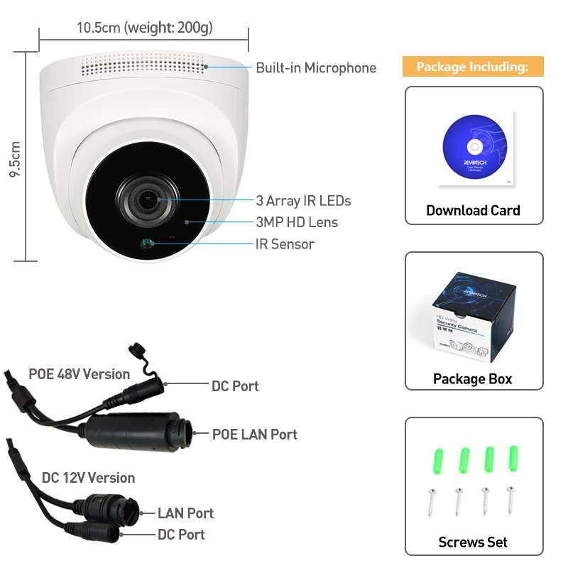 POE 3MP IP Camera Audio 3Array LED Night Vision Security Indoor Dome with H.265 ONVIF For NVR CCTV System Video Surveillance |