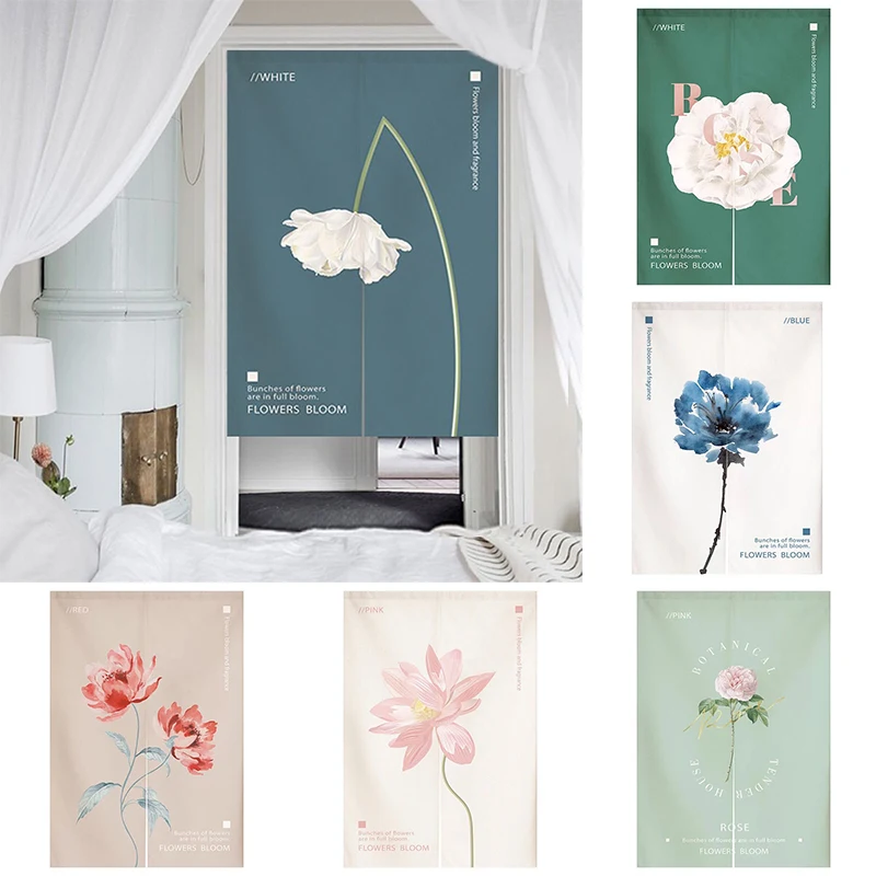 

Chinese Door Curtain Flower Fabric Partition Curtain Household Bathroom Toilet Shelter Curtain Without Punching