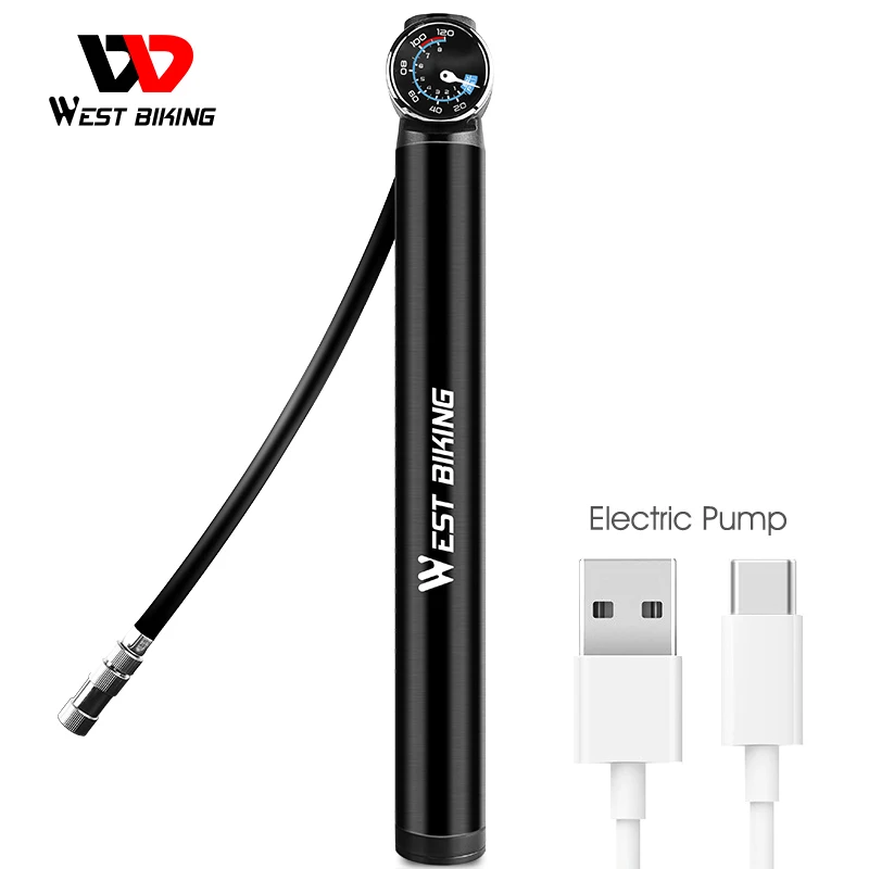 

WEST BIKING Electric Bicycle Pump USB Charging Mini Portable High Pressure Inflator Schrader Presta Valve Bike Accessories