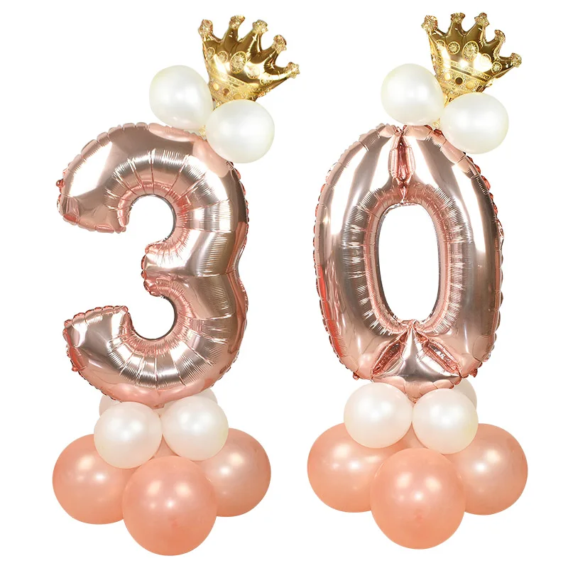 1 комплект из розового золота серии 32 дюймов номер Crown шар Фольга воздушных шаров из латекса одежда для свадьбы, дня рождения Декор Globos год Рождественский орнамент