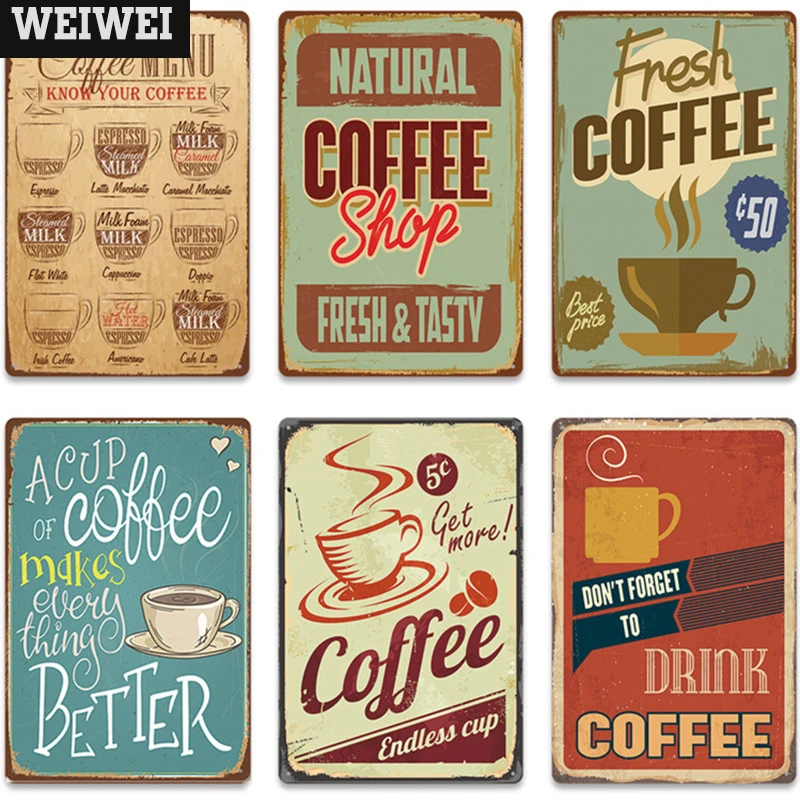 

Metal Vintage Wall Decor for Kitchen Coffee Bar Cafe Coffee Metal Tin Sign Vintage Sign Plaque Retro Metal Plates Wall Sign