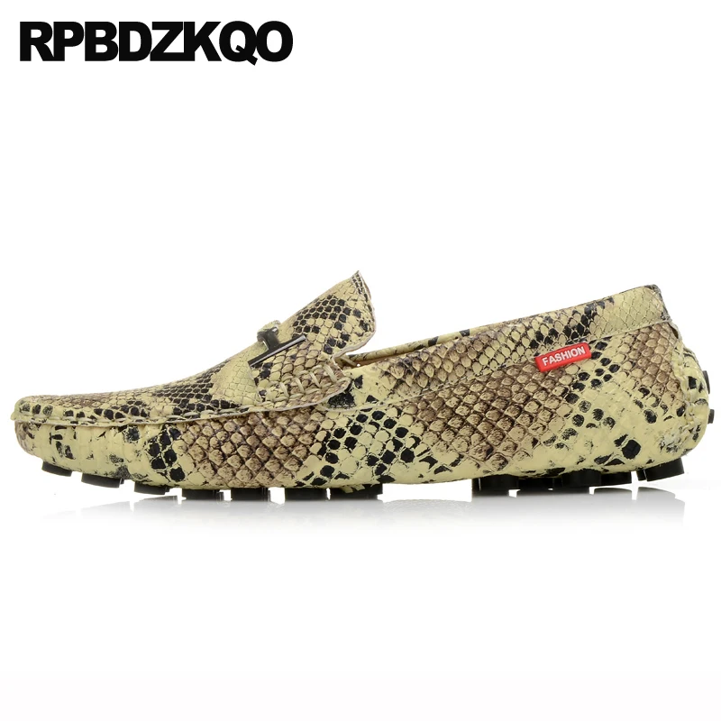 Мужские Кожаные Мокасины под змеиную кожу дизайнерские без застежки в