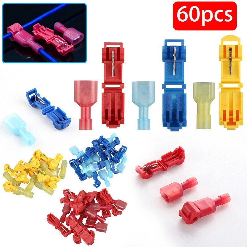 

60Pcs Assortment Car Audio Quick Splice Crimp Terminals & Male Spade Electrical Wire Connector Kit 22-10AWG