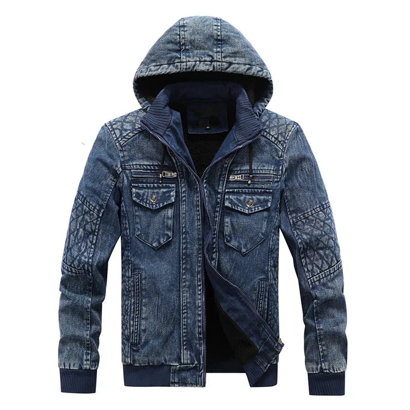 

KIMSERE Mens Vintage Winter Warm Denim Trucker Jacket Fleece Lined Thick Thermal Jean Outerwear Removable Hood Washed Clothing