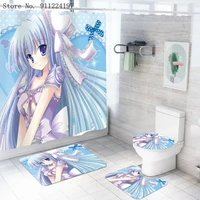 4 pieces japanese anime shower curtain sets with bath rug toilet cover floor mat waterproof bath curtain for child girls