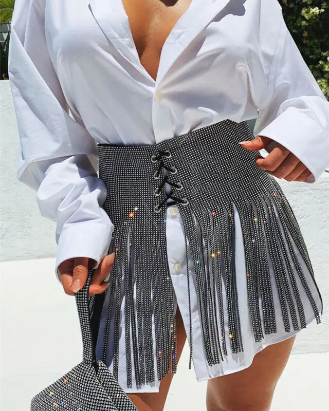 Женская мини юбка с блестками и кисточками|Женские юбки| |