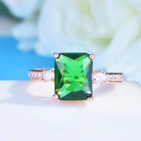 fashion square adjustable ring inlay green crystal aaa cubic zircon rose gold geometry women wedding engagement banquet jewelry
