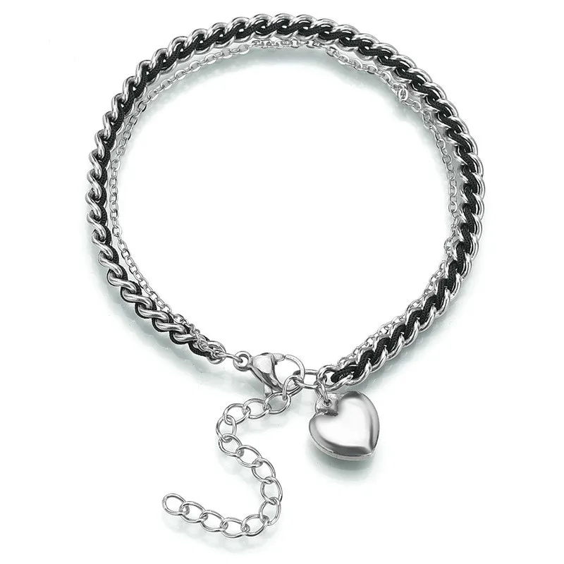 

Плетеный Черный Браслет-веревочка двухслойная Любовь Сердце из нержавеющей стали цепи браслеты ювелирные изделия для женщин Известные Юве...