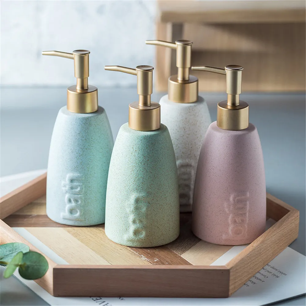 

330ml Ceramic Soap Dispenser Bathroom Body Wash Hand Sanitizer Shampoo Bottle Lotion Liquid Replace Empty Sub-bottle